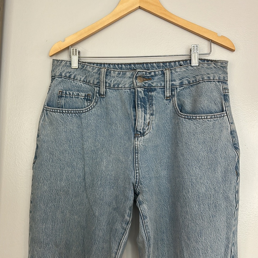 MOVING SALE Fashion Nova Slouch Fit Blue Wide Leg Ripped Knee Denim - Picture 6 of 10